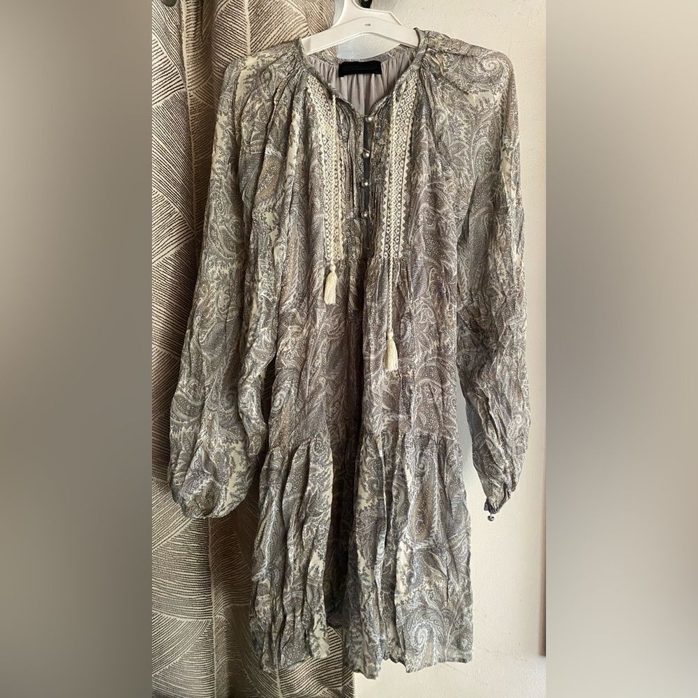 Diesel Black Gold Min Dress Gray Relaxed Paisley Peasant Bohemian Made Italy 38